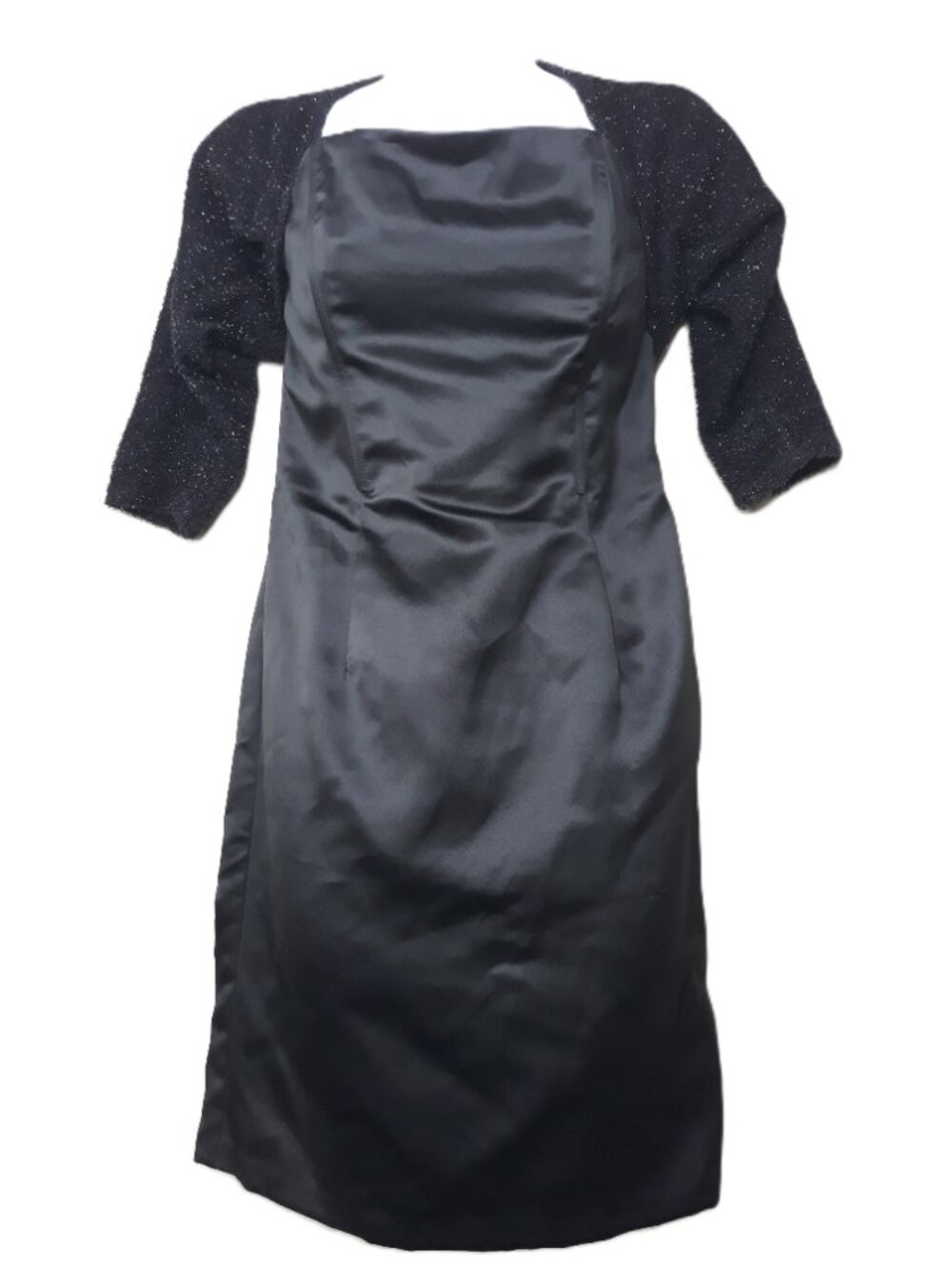 Jessica McClintock Gunne Sax Black Satin Dress Strapless with Shrug Vintage